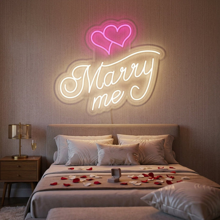 "Marry Me, Hjerter" Neonskilt