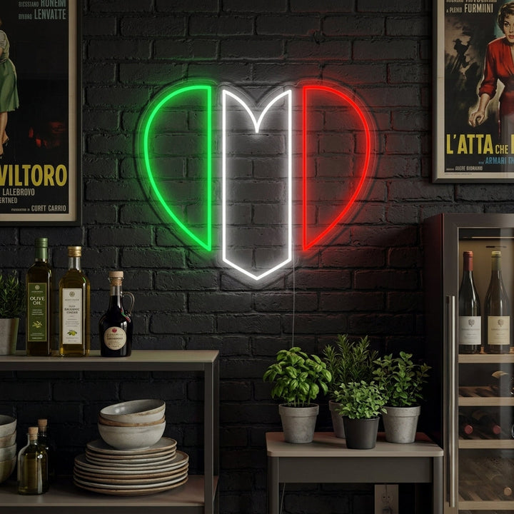 "Italias Flagg I Hjerteform" Neonskilt