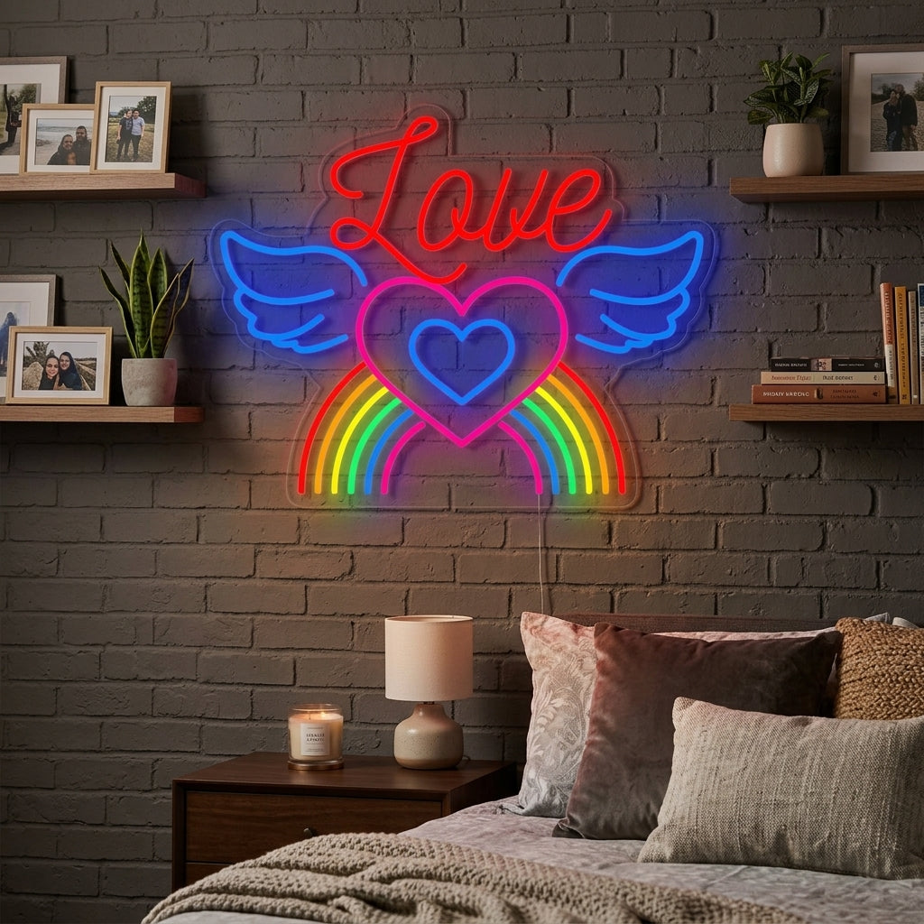 "LGBT LOVE, Regnbue, Vinger" Neonskilt