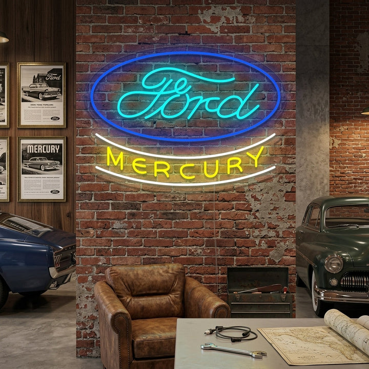 "Mercury, Billogo" Neonskilt