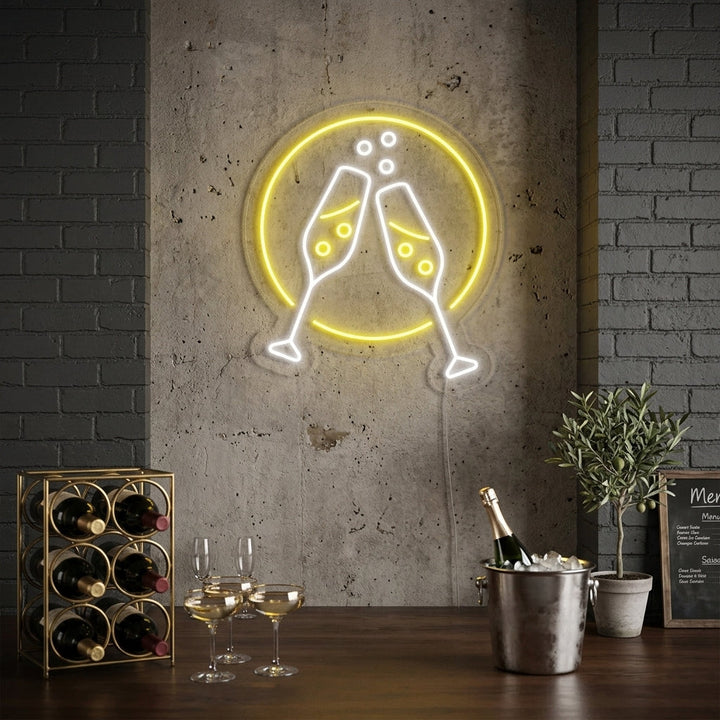 "Champagneglass, Skål" Neonskilt