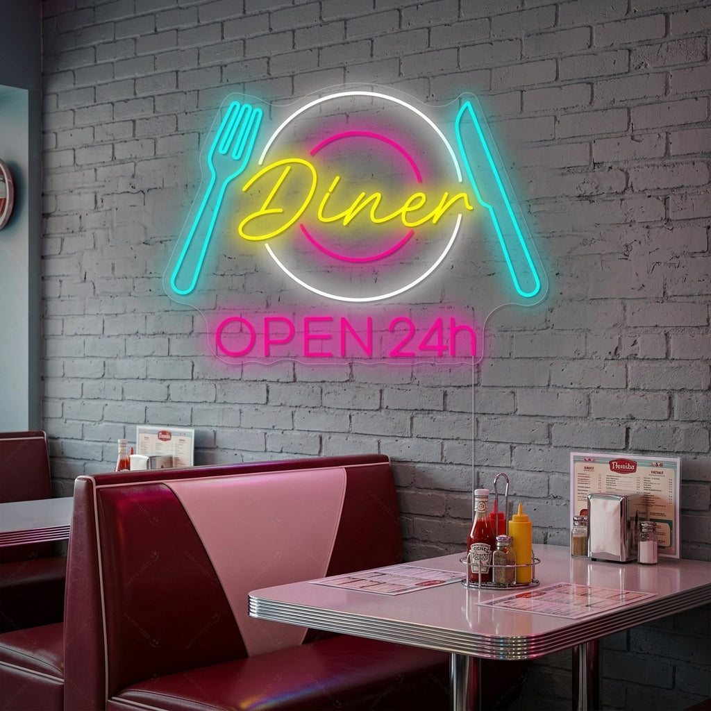 "Dinner Open 24h" Neonskilt