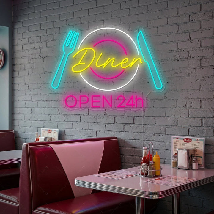 "Dinner Open 24h" Neonskilt