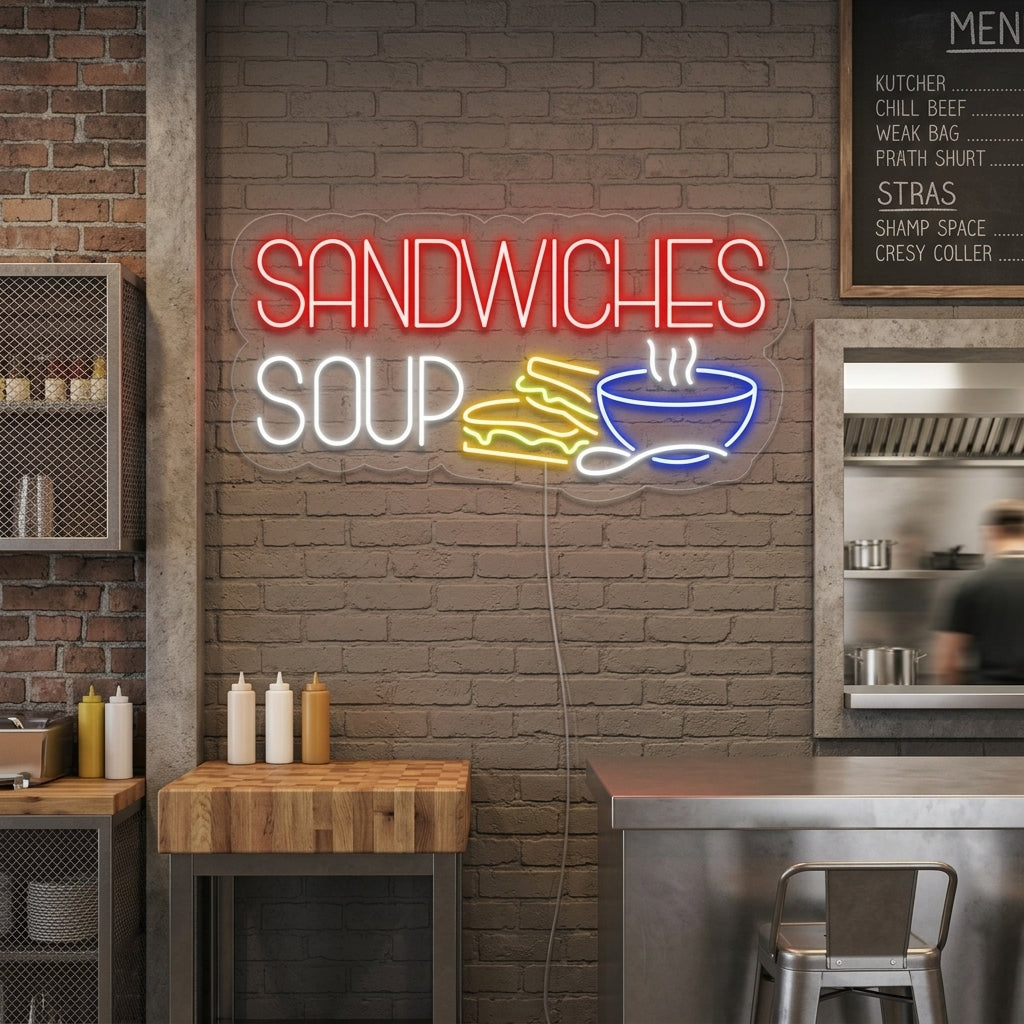 "SANDWICHES SOUP" Neonskilt