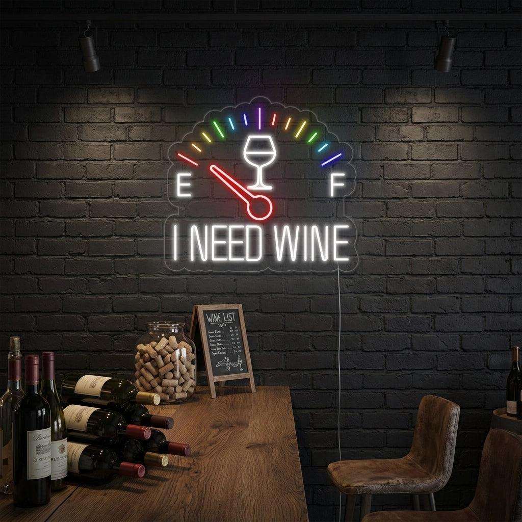 "I Need Wine Klokke" Neonskilt