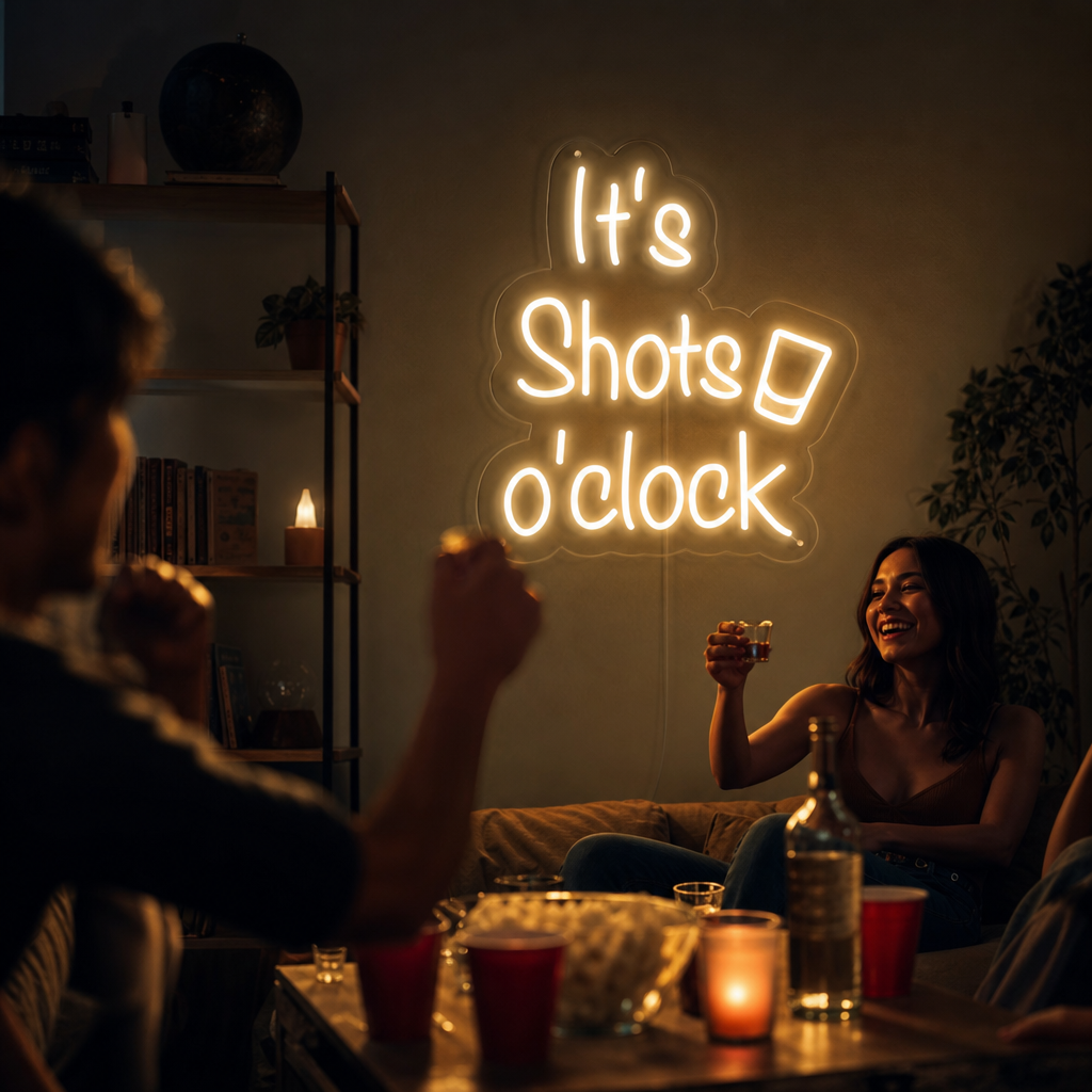 "It's Shots o'clock" Neonskilt