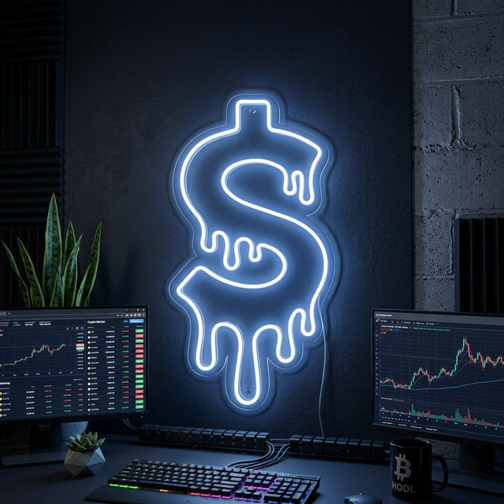 "Dryppende Dollartegn" Neonskilt