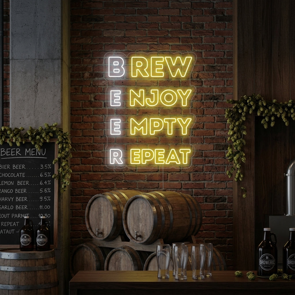 "Brew Enjoy Empty Repeat Beer Bar" Neonskilt