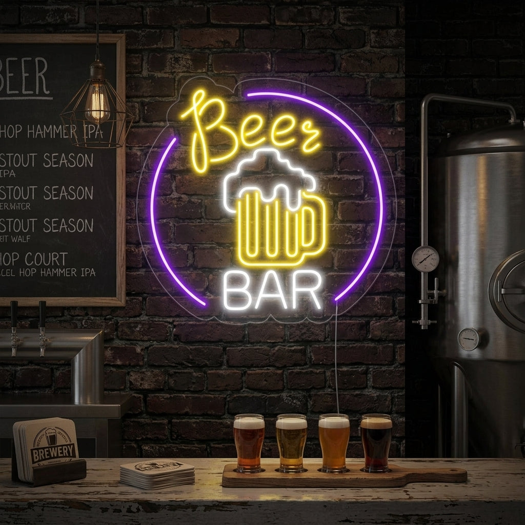 "Beer Bar, Ølglass, Bar" Neonskilt