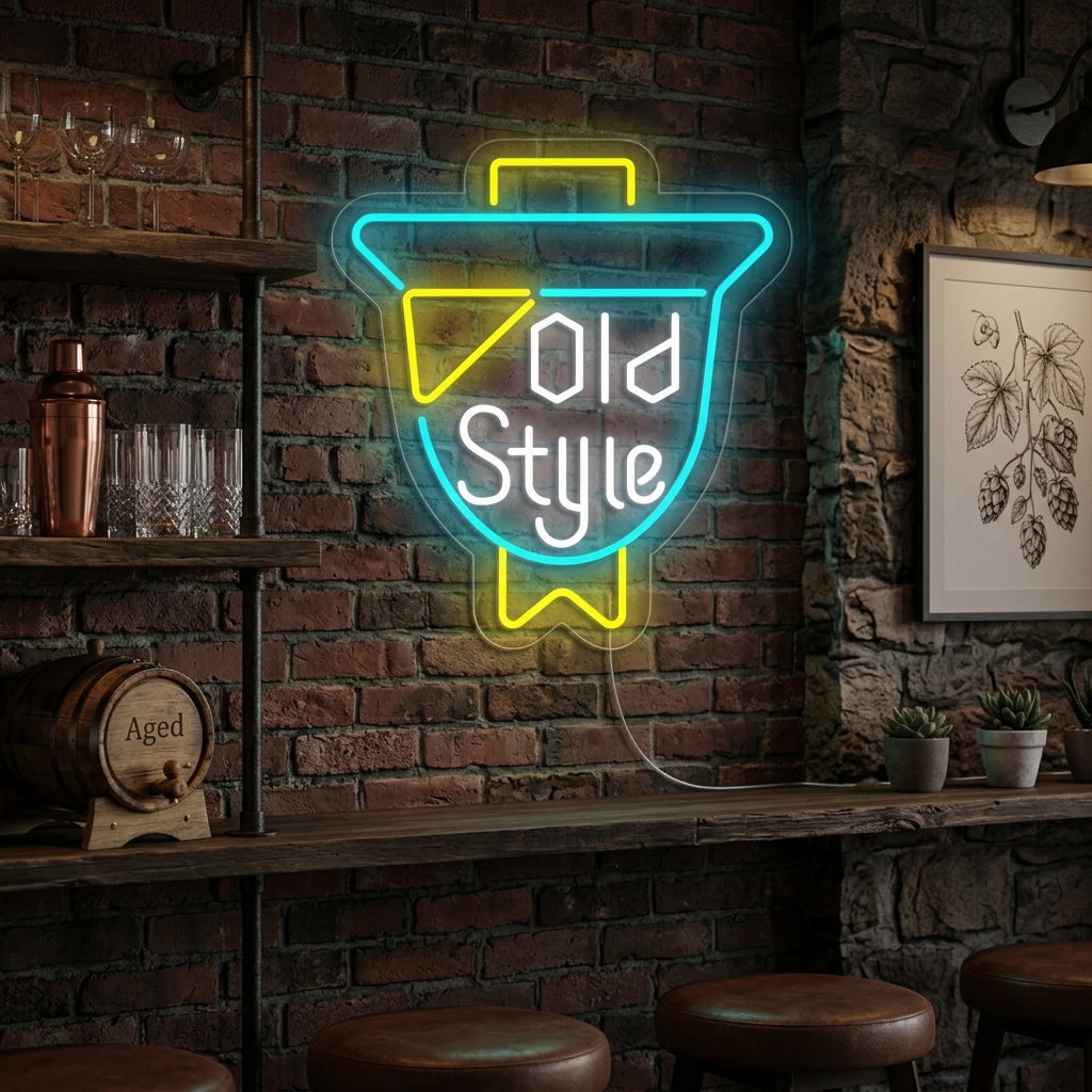 "Vintage Old Style Ølbar" Neonskilt