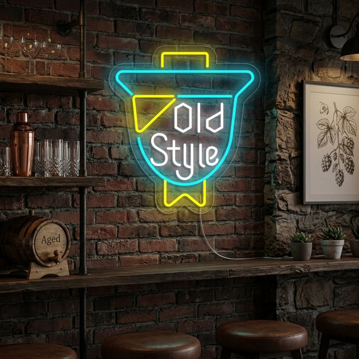 "Vintage Old Style Ølbar" Neonskilt