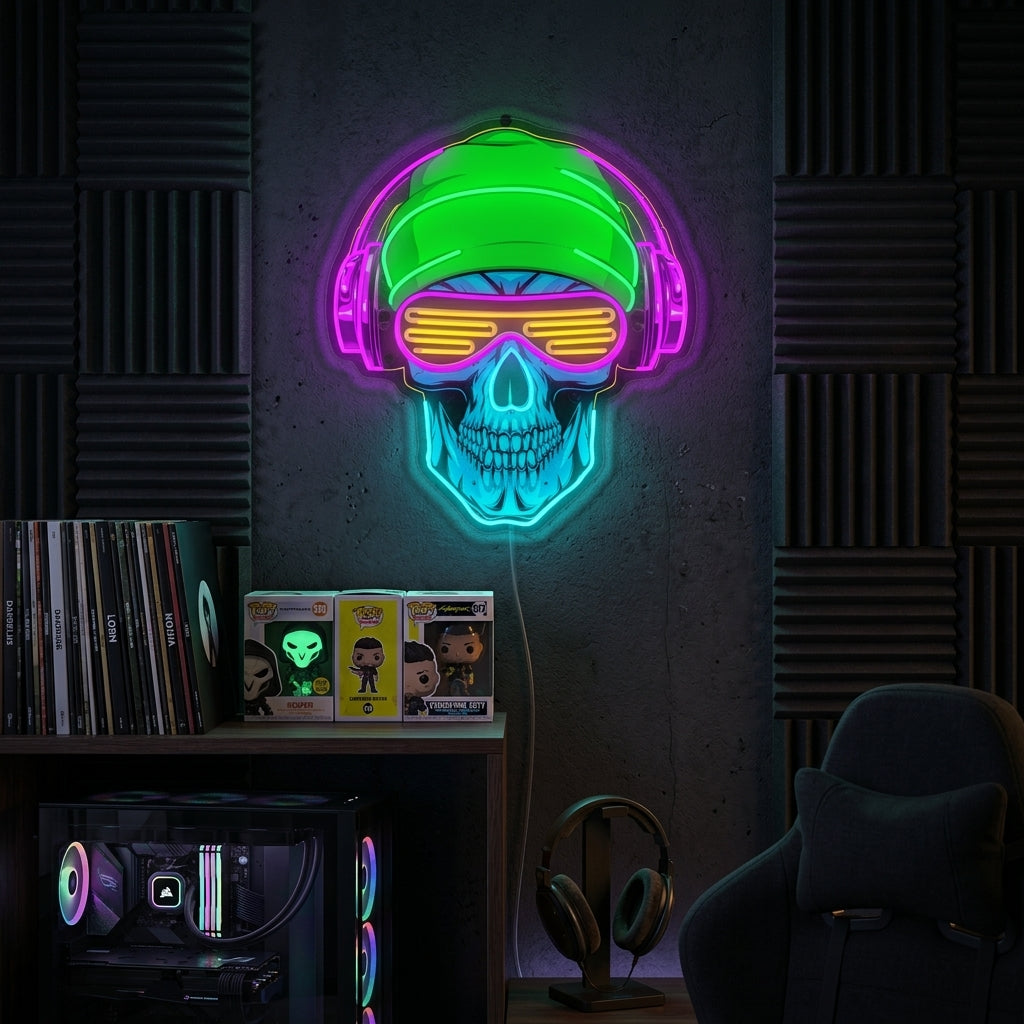 "Skull Med Hodetelefoner" Neonskilt