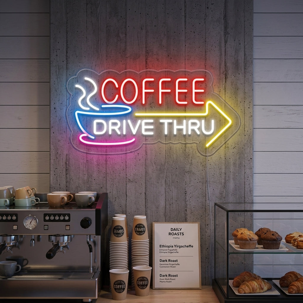 "Coffee Drive Thru" Neonskilt