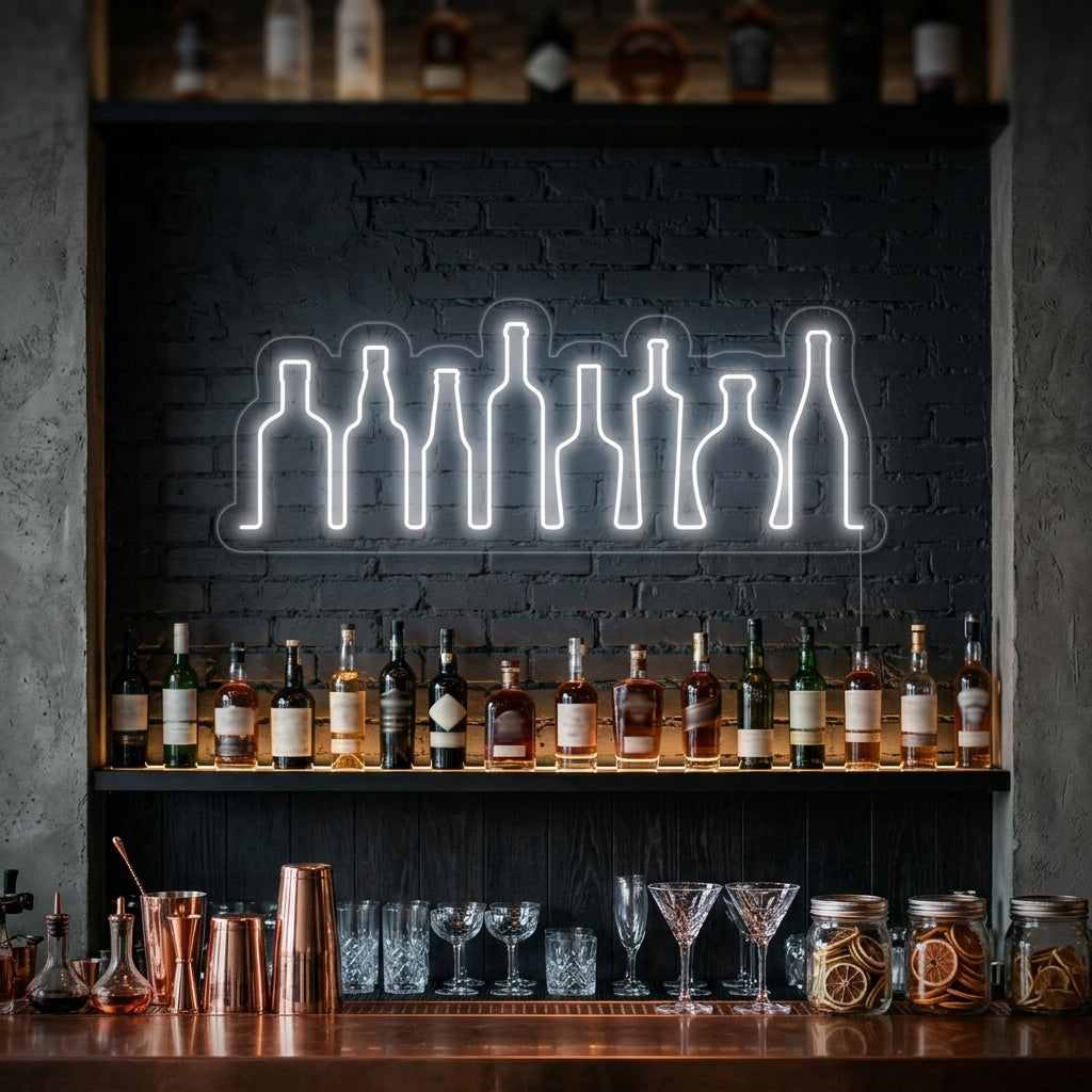 "Gruppe Av Flasker, Bar" Neonskilt