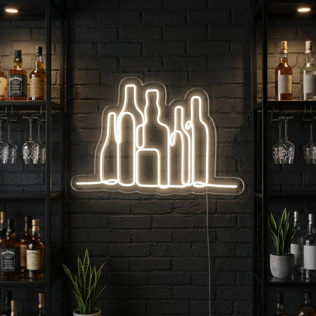 "Gruppe Av Flasker, Bar" Neonskilt
