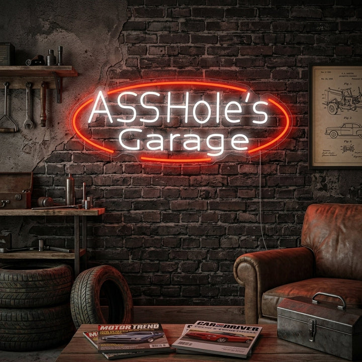 "Assholes Garage" Neonskilt