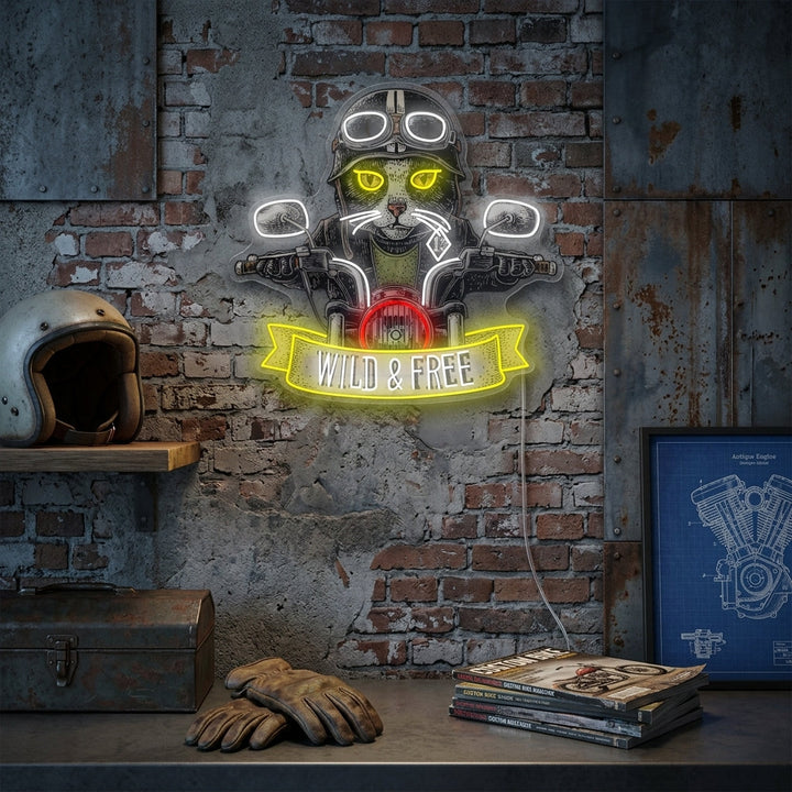 "Katt og motorsykkel" Neonskilt