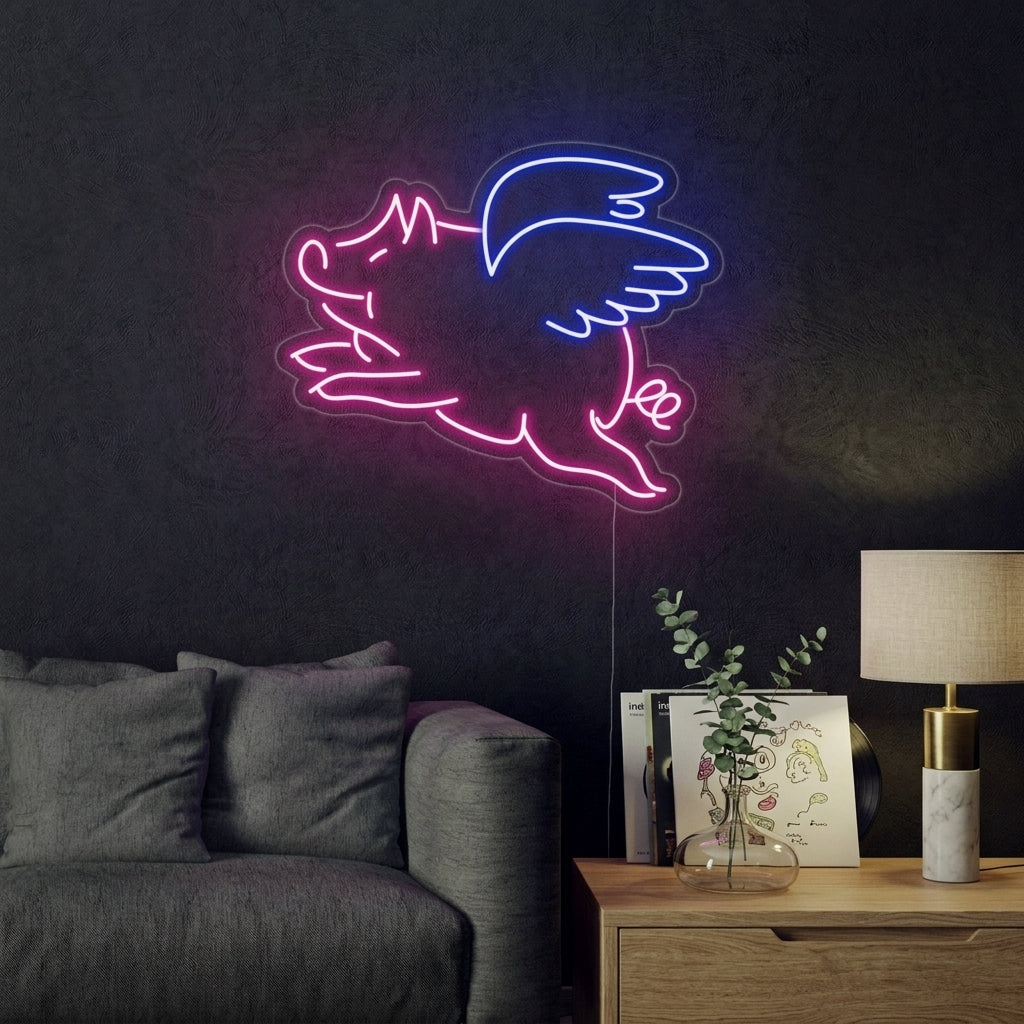 "Flygende Gris" Neonskilt