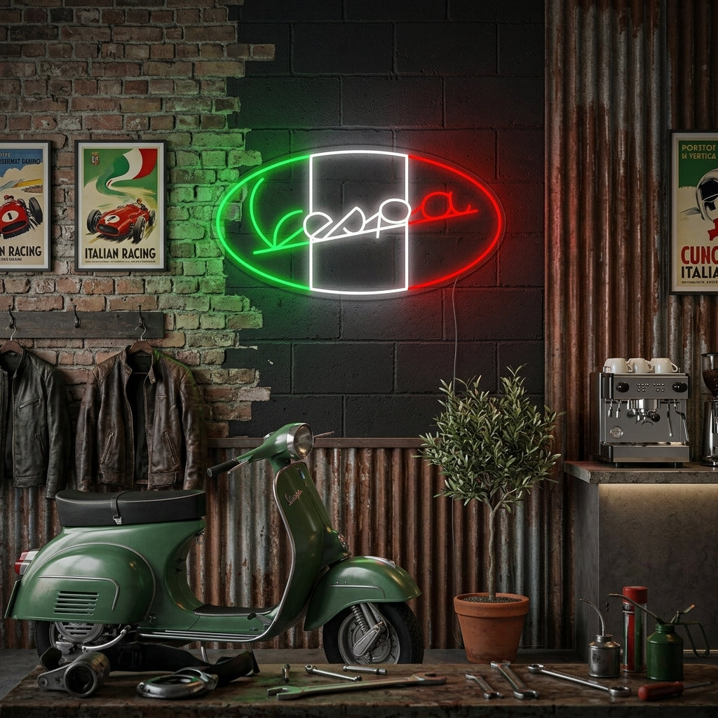 "Vespa Italiensk Motorsykkel Logo" Neonskilt