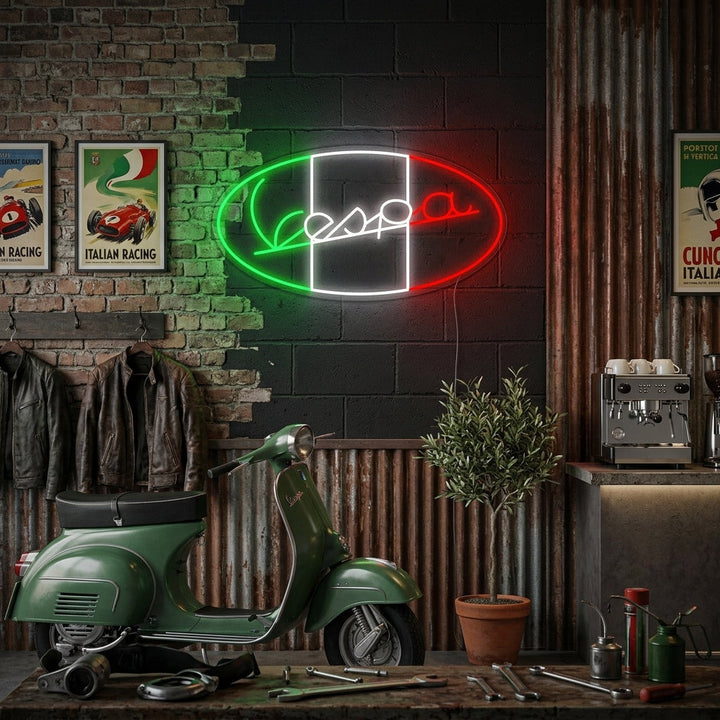 "Vespa Italiensk Motorsykkel Logo" Neonskilt