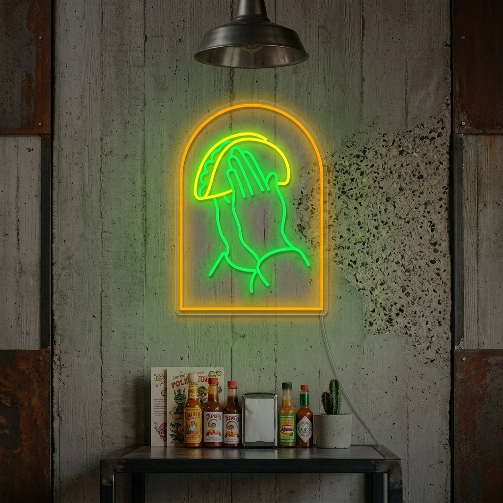 "Ber hender med taco" Neonskilt