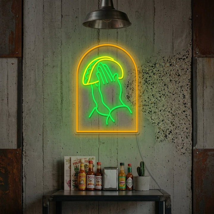 "Ber hender med taco" Neonskilt