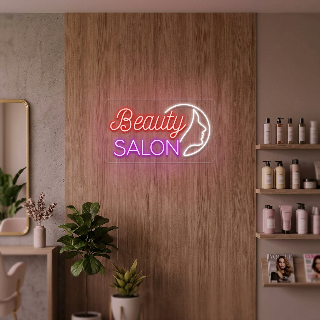 "Beauty Salon, Jenteansikt" Neonskilt