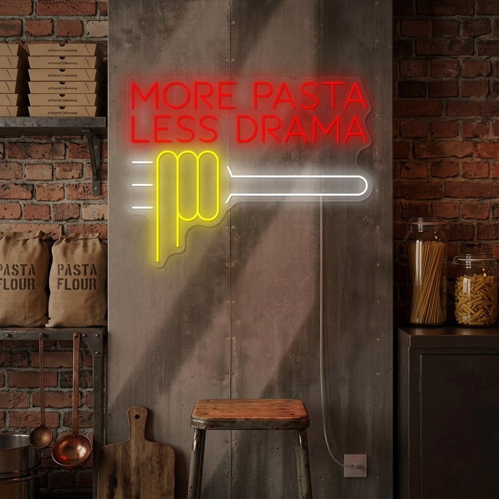 "More Pasta Less Drama" Neonskilt