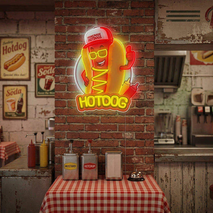 "Hotdog maskot" Neonskilt