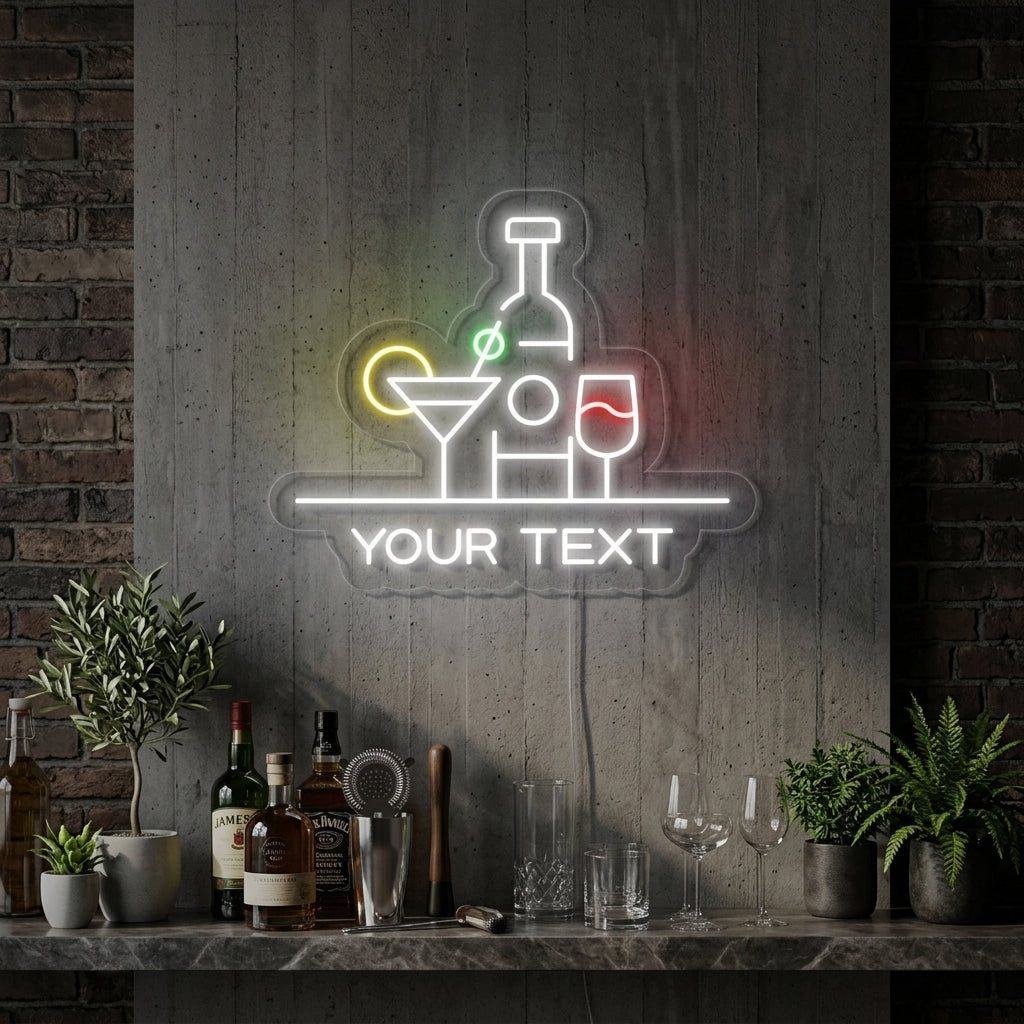 "Flasker, Coctails, Bar" Neonskilt