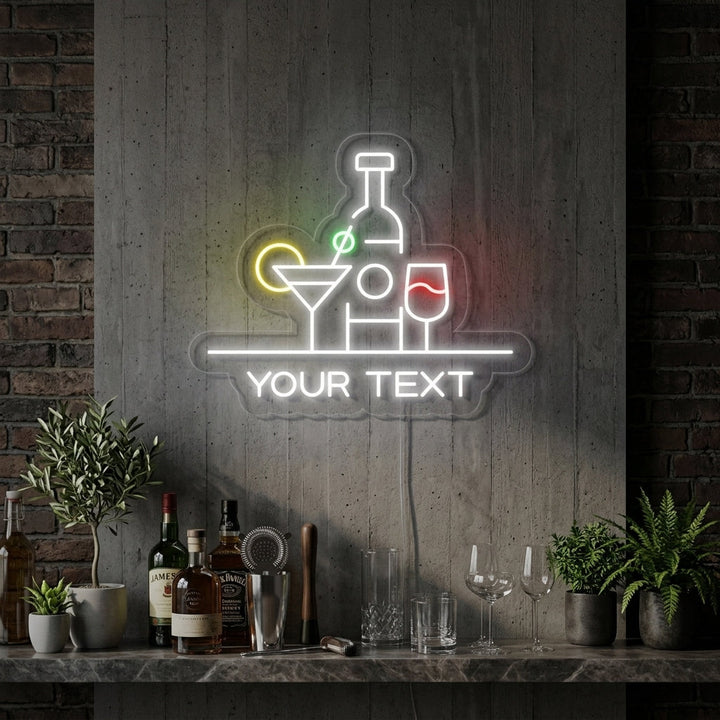 "Flasker, Coctails, Bar" Neonskilt
