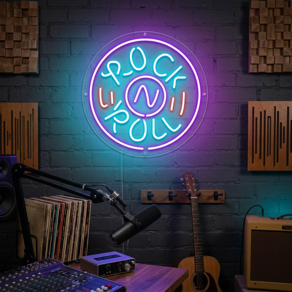 "Rock N Roll, Live Musikkfest" Neonskilt