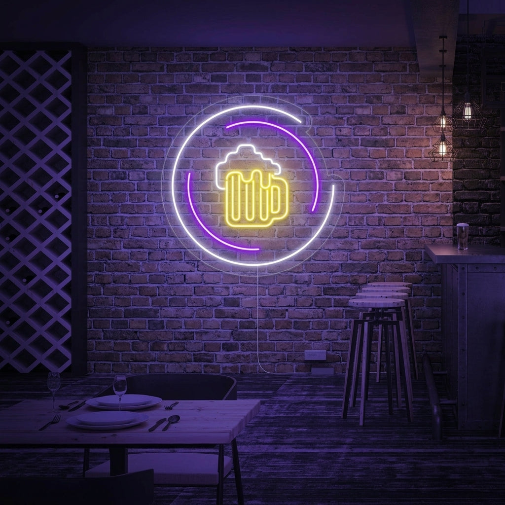 "Ølglass, Bar" Neonskilt