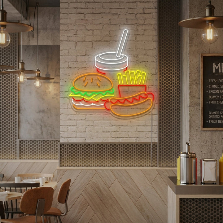 "Pølse og pommes frites" Neonskilt