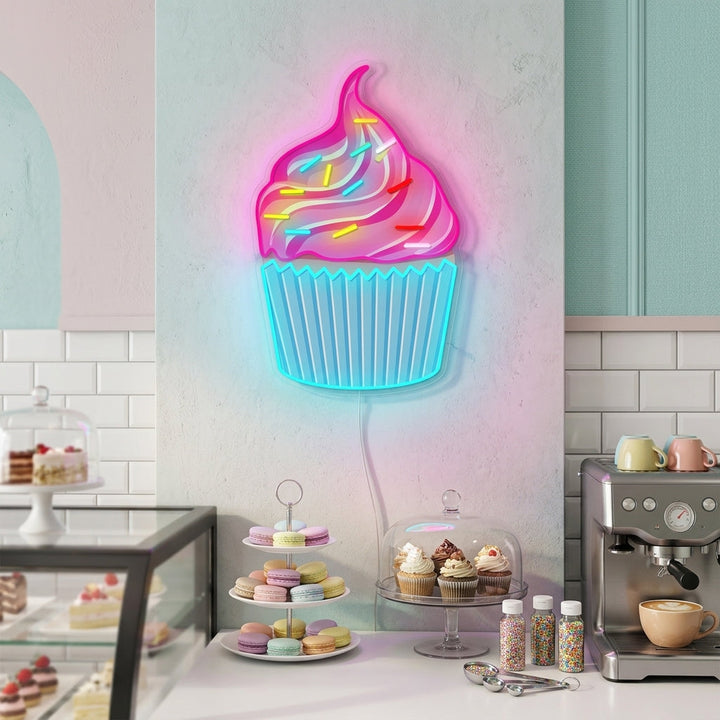 "Cupcake med fargerikt strø" Neonskilt