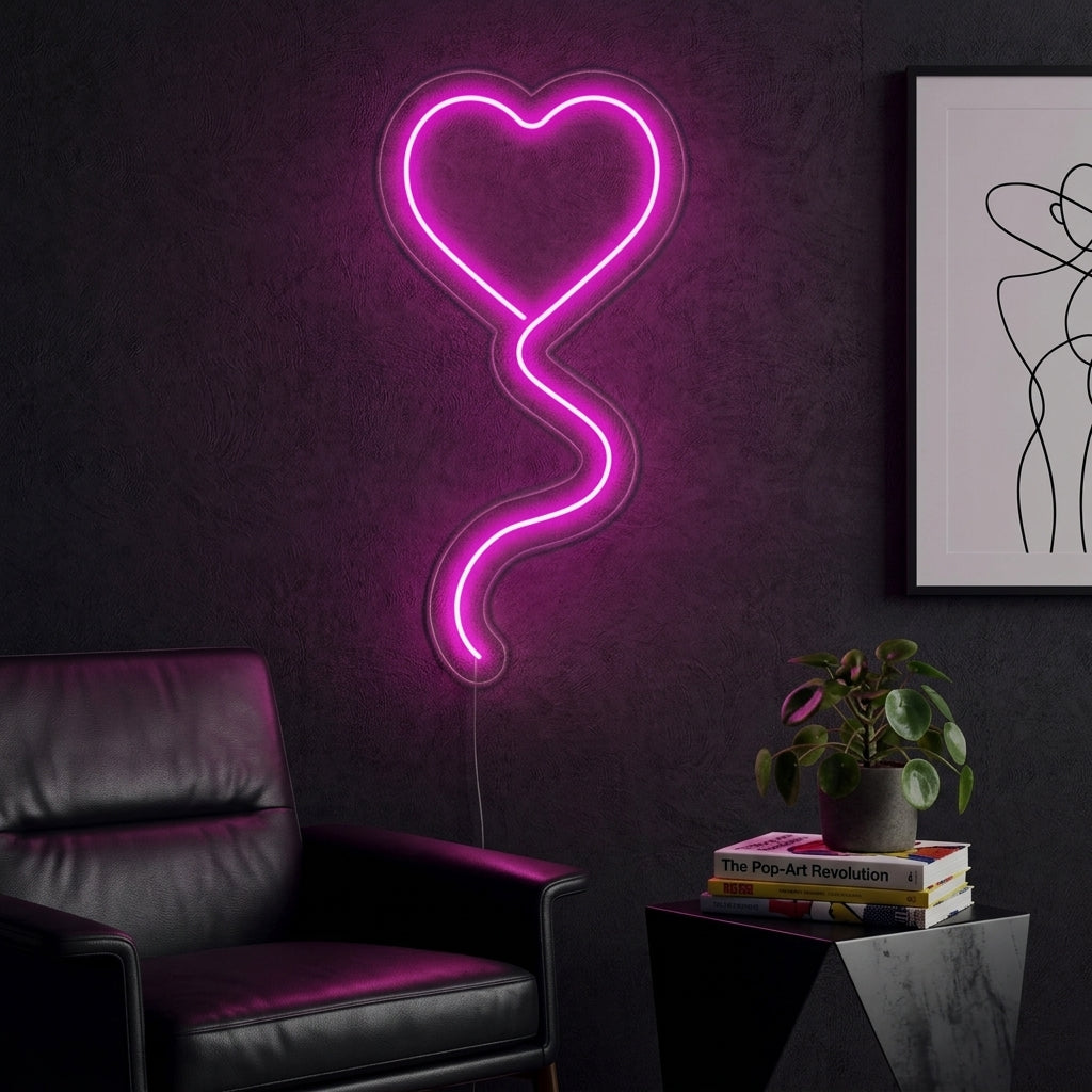 "Rosa Hjerteballong" Neonskilt