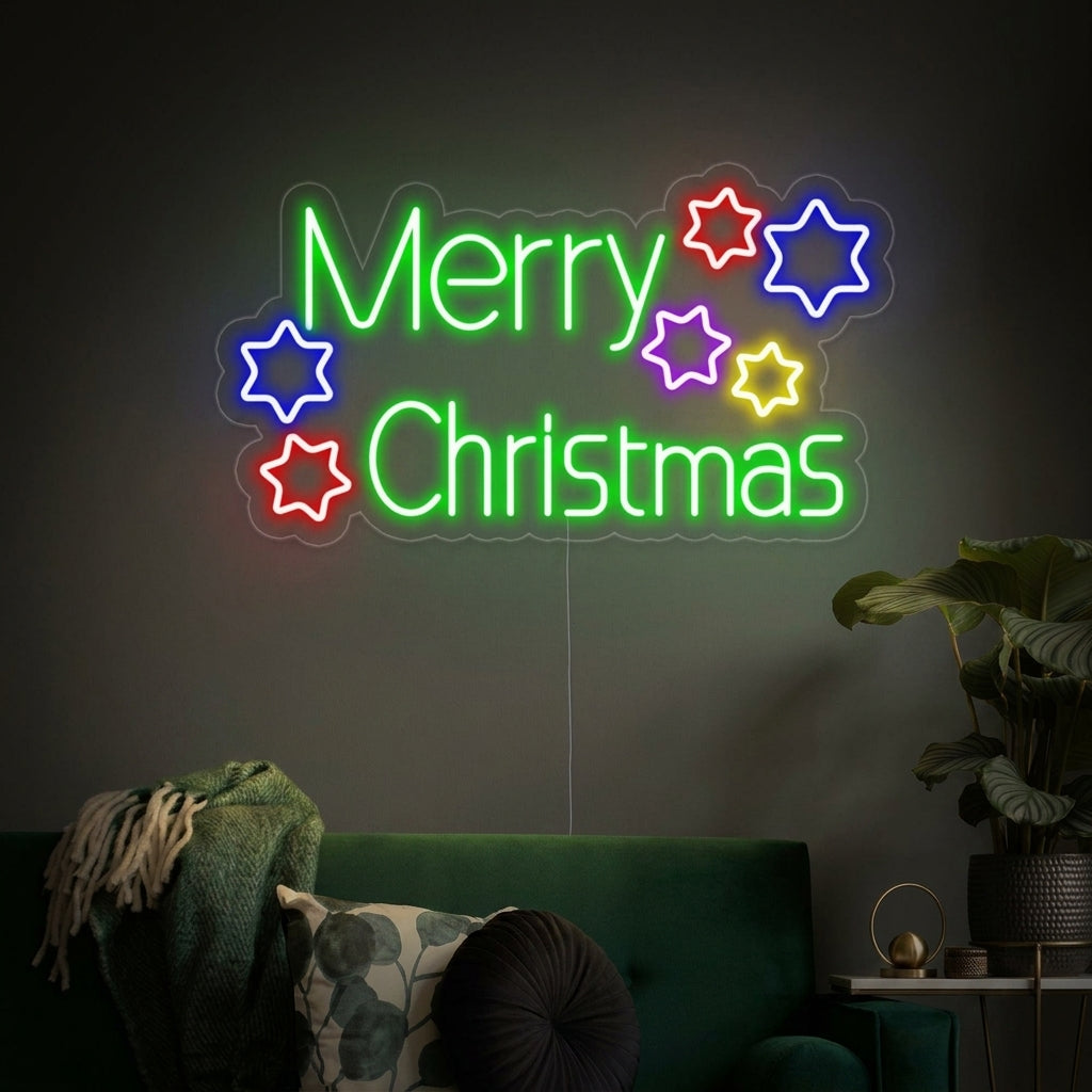 "Stjerner, Merry Christmas" Neonskilt