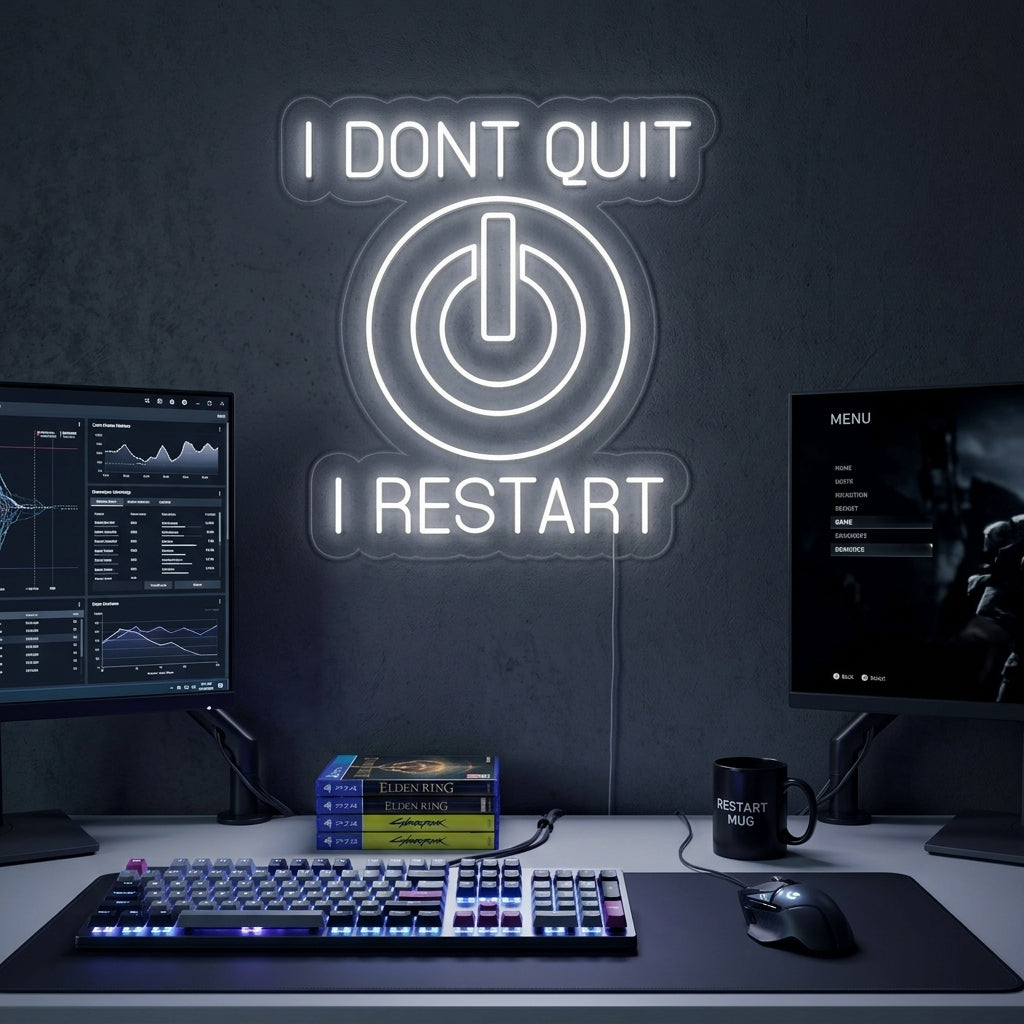 "I Dont Quit I Restart" Neonskilt