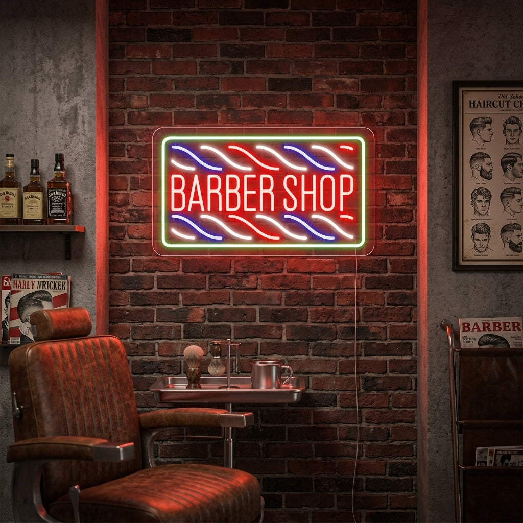 "Hårklipp, Barber Shop" Neonskilt