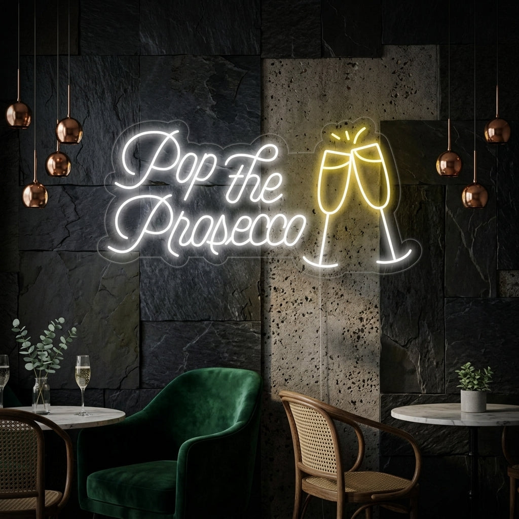 "Pop The Prosecco" Ølbar Neonskilt
