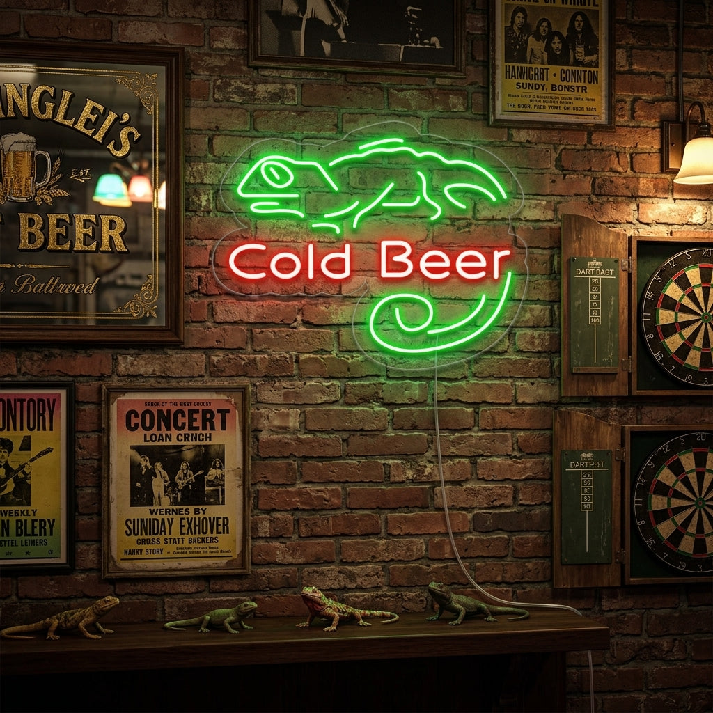 "Cold Beer Bar, Bar" Neonskilt