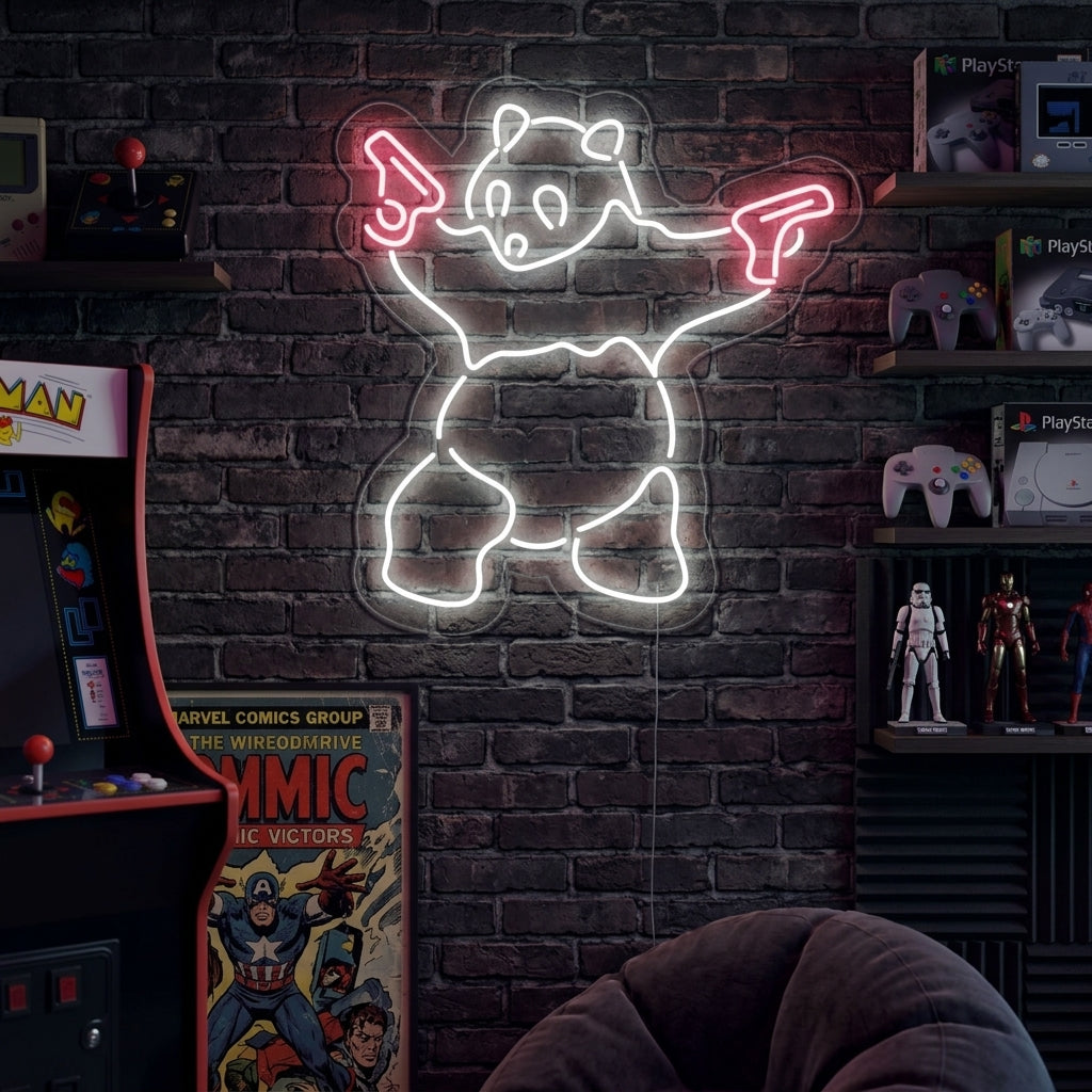 "Panda, Våpen" Neonskilt