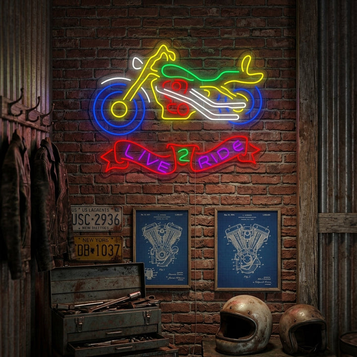 " Live 2 Ride, Motorsykkel" Neonskilt