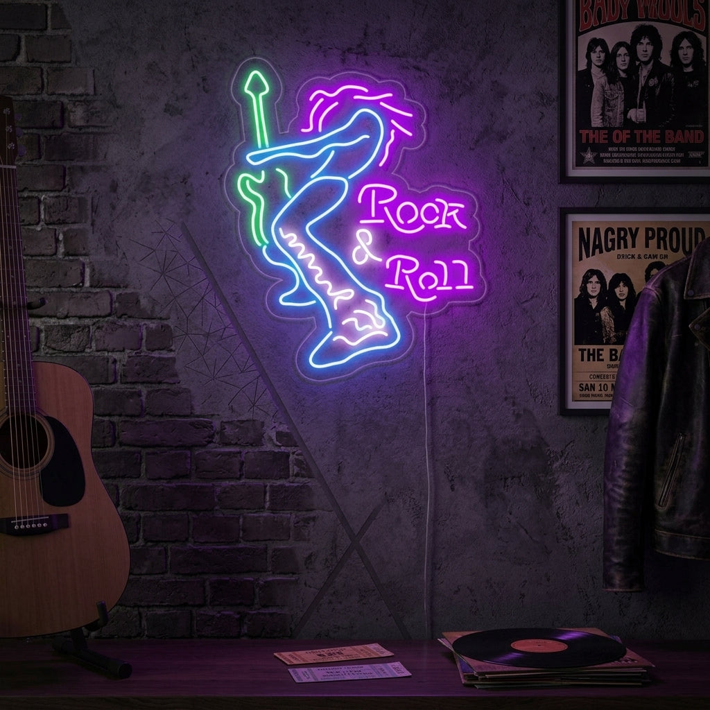 "Rock And Roll, Elektrisk Gitarist" Neonskilt