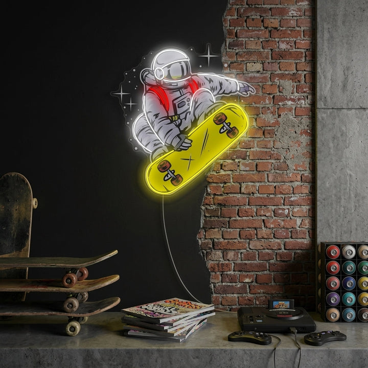 "Astronaut på skateboard" Neonskilt