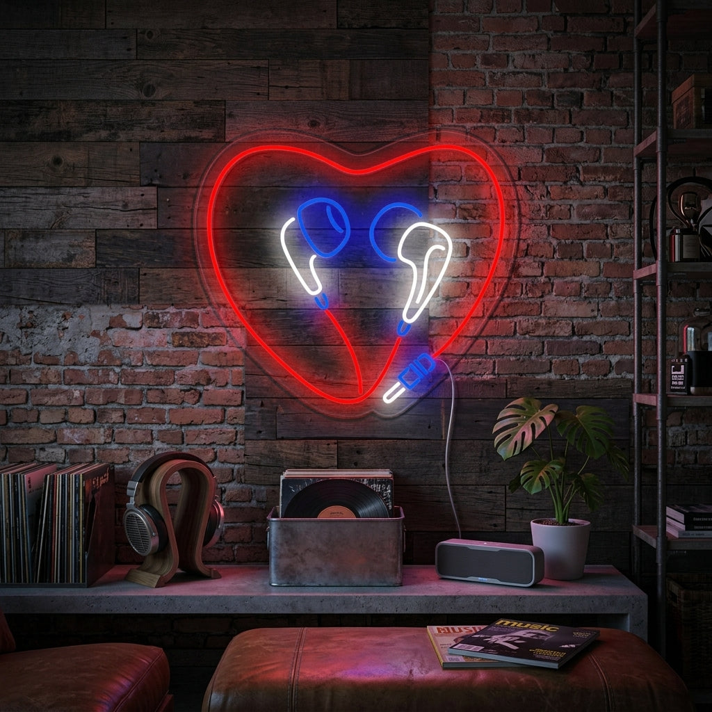 "Hjerte-Øretelefoner" Neonskilt
