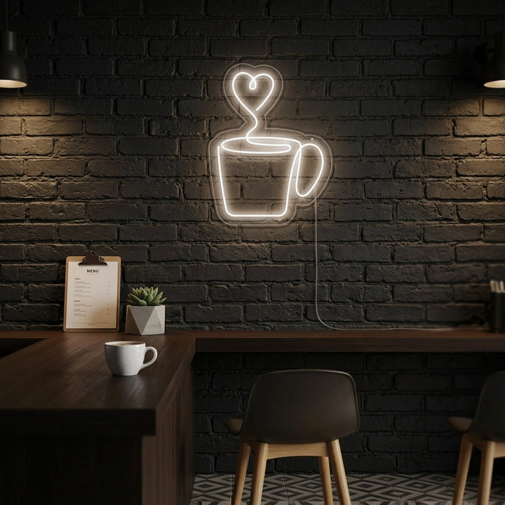 "Hjerteformet, Kaffekopp" Neonskilt
