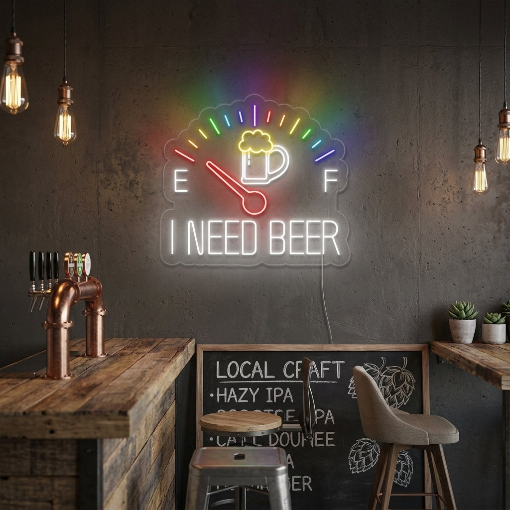 "I Need Beer Klokke" Neonskilt