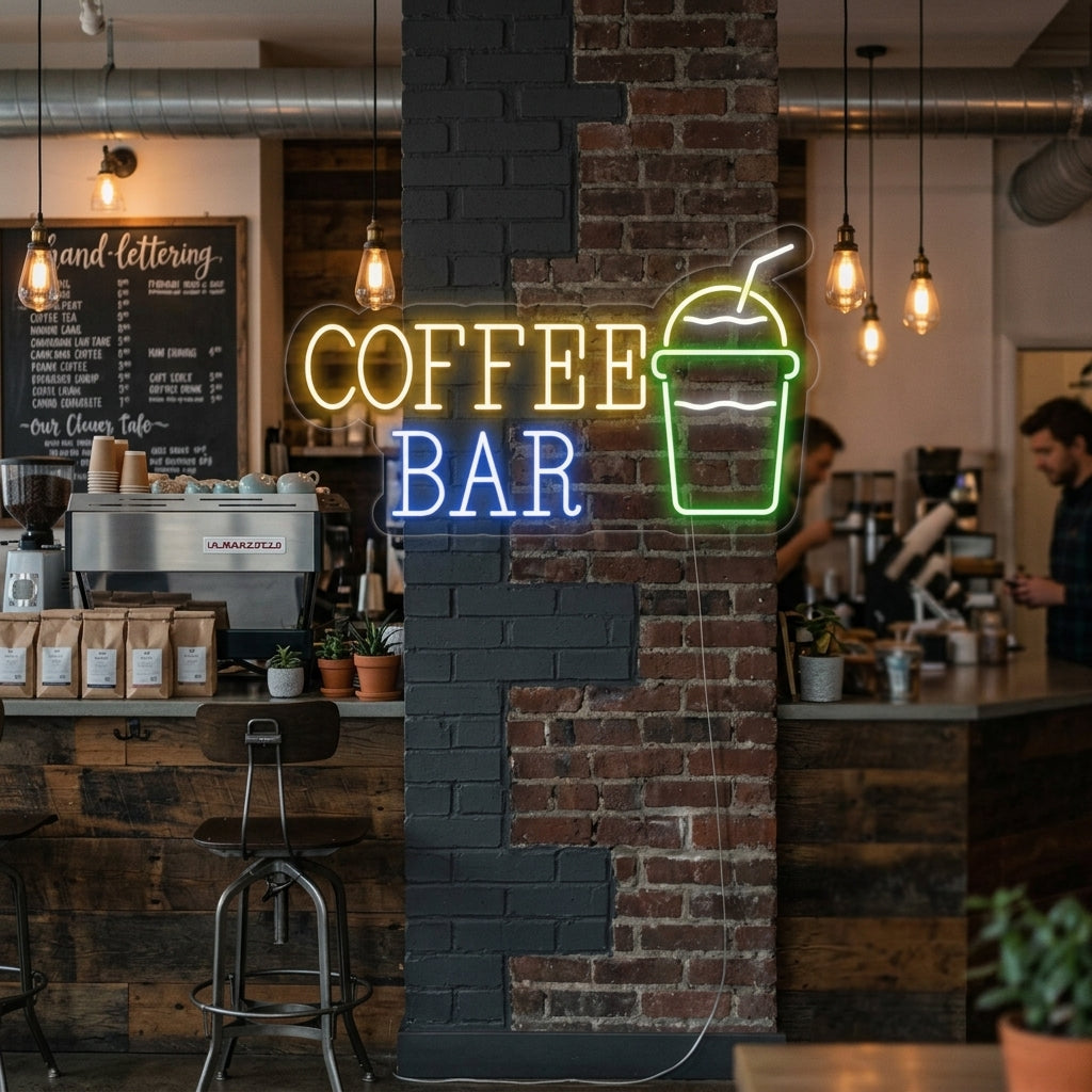 "Kaffekopp, Coffee Bar" Neonskilt