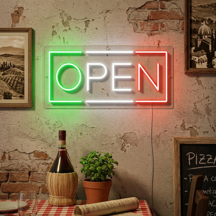 "open, Italiensk restaurant" Neonskilt